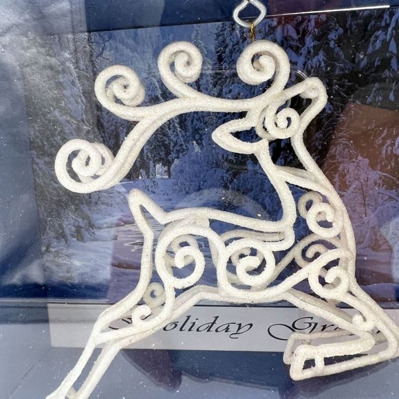 Handcrafted Shadow Box 7.5 x 5.5 x 3 Blue White Deer Christmas - Picture 2 of 7